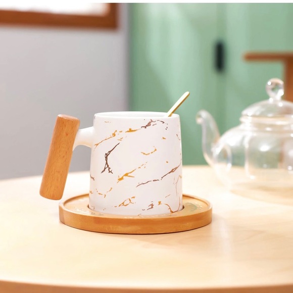 NWT marble strengthened porcelain mugs with spoon and coaster - Picture 5 of 7